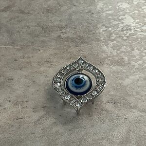 Silver Evil Eye Pendant with Crystals 1.75” long